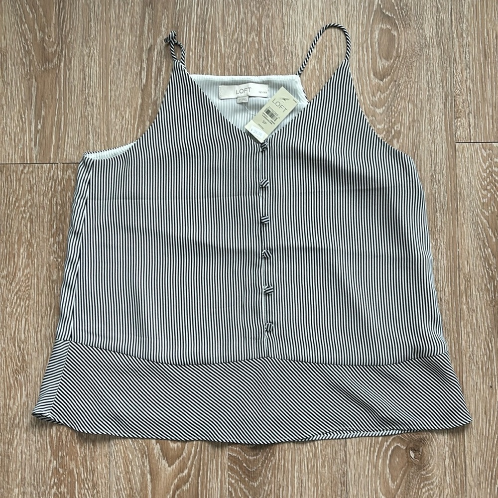 New! LOFT striped button front blousy tank top, petite small